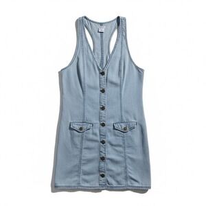 Urban Outfitter Jean Mini Dress M Light Blue Button Up Racerback Y2K 90s
